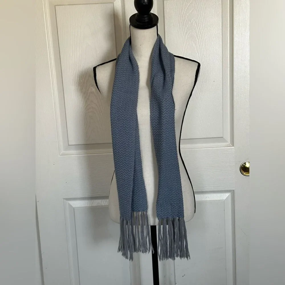 Grey and Blue Alpaca Undulating woven scarf by Lisbeth Mulcahy